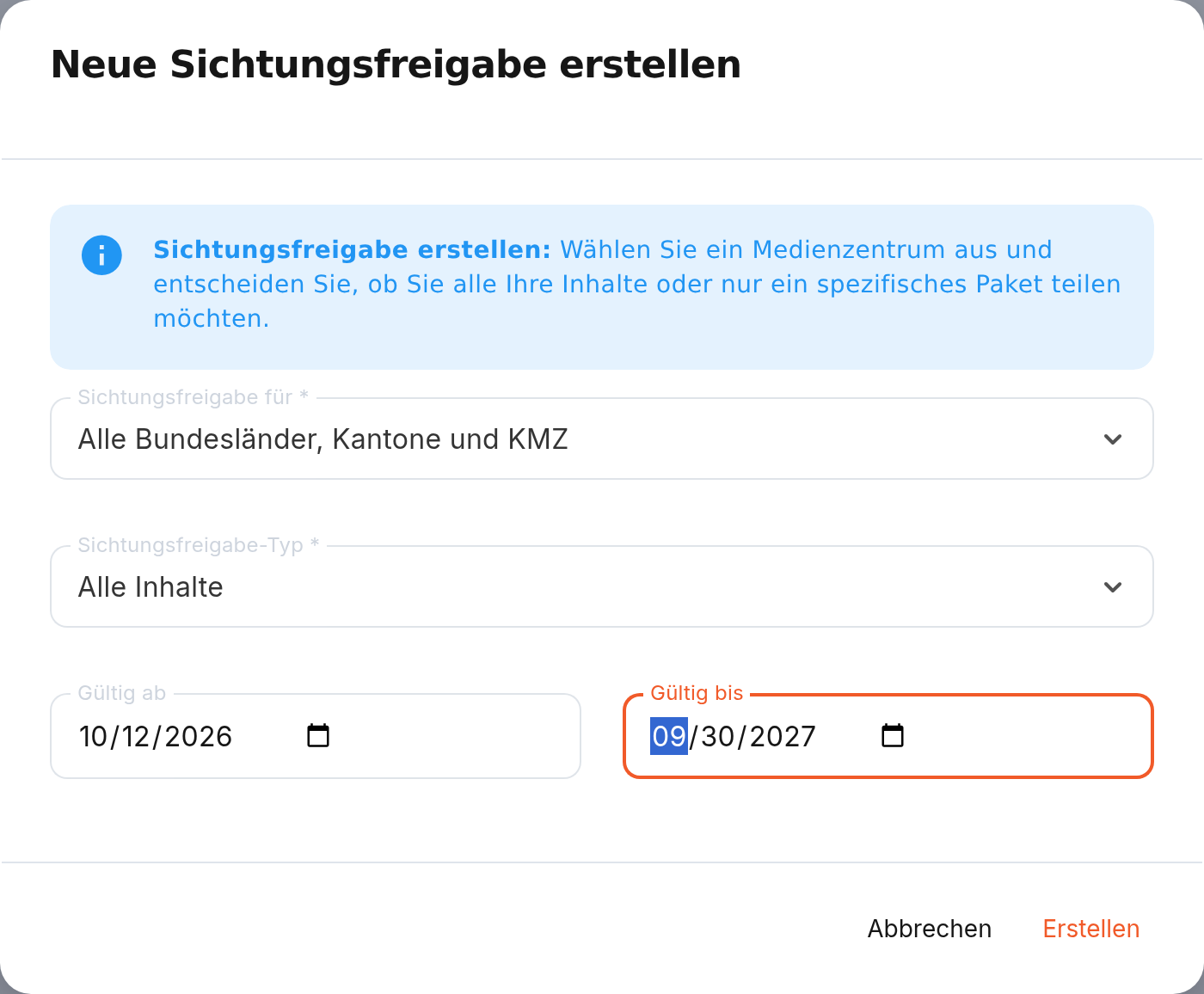 Neue Sichtungsfreigabe mit Ziel, Inhalt und Gültigkeitszeitraum